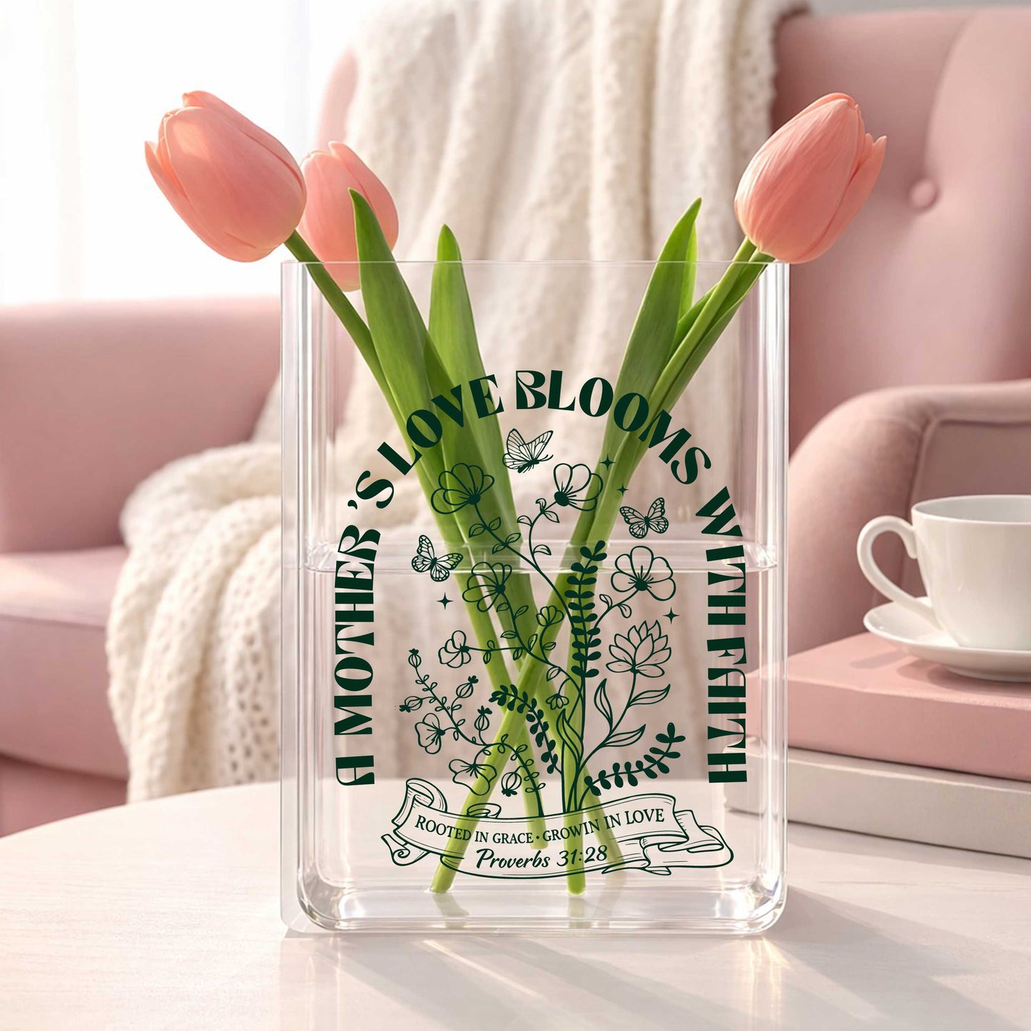 A Mother's Love Blooms With Faith Acrylic Vase Acrylic Book Vase