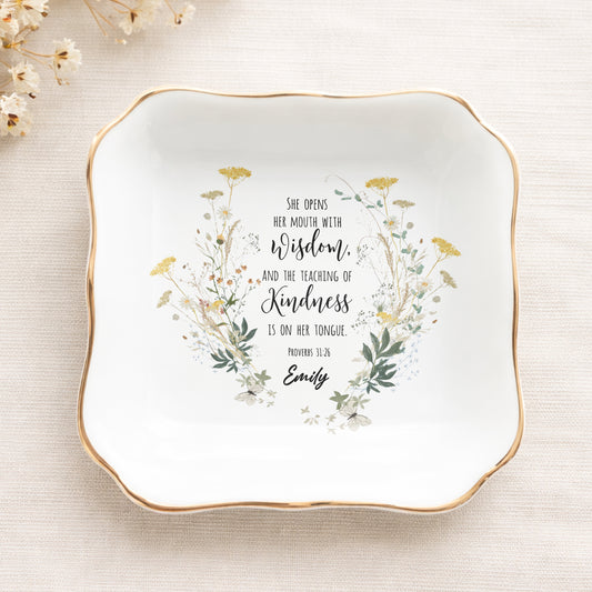 She Opens Her Mouth With Wisdom And The Teaching Of Kindness Ceramic Jewelry Tray