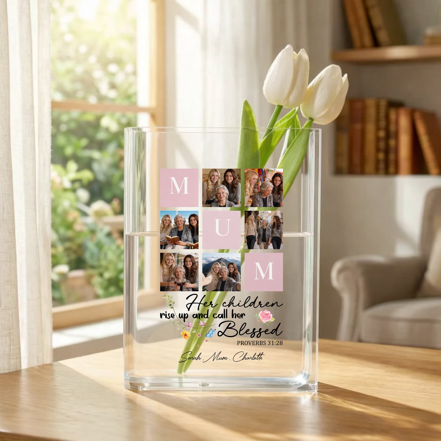 Blessed Mother Proverbs 31 Gift, Her Children Rise Up And Call Her Blessed Acrylic Book Vase