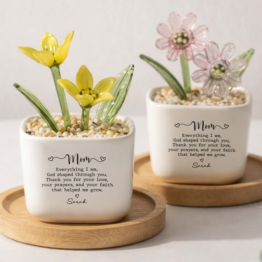 Everything I Am, God Shaped Through You Birth Month Glass Flower Pot