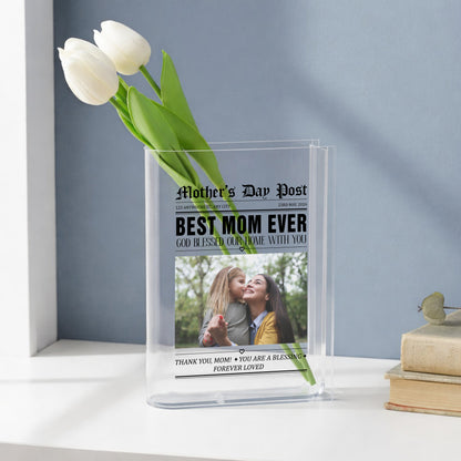 Mother's Day Post Best Mom Ever Gift Acrylic Book Vase