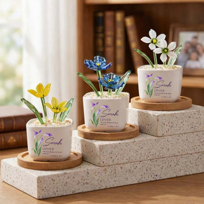 Sarah Loved We Love Because He First Loved Us Birth Month Glass Flowerpot