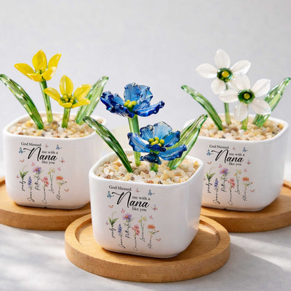 God Blessed Me With A Nana Like You Birth Month Glass Flower Pot