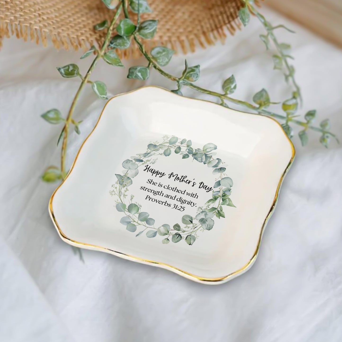 Happy Mother's Day She Is Clothed With Strength And Dignity Ceramic Jewelry Tray