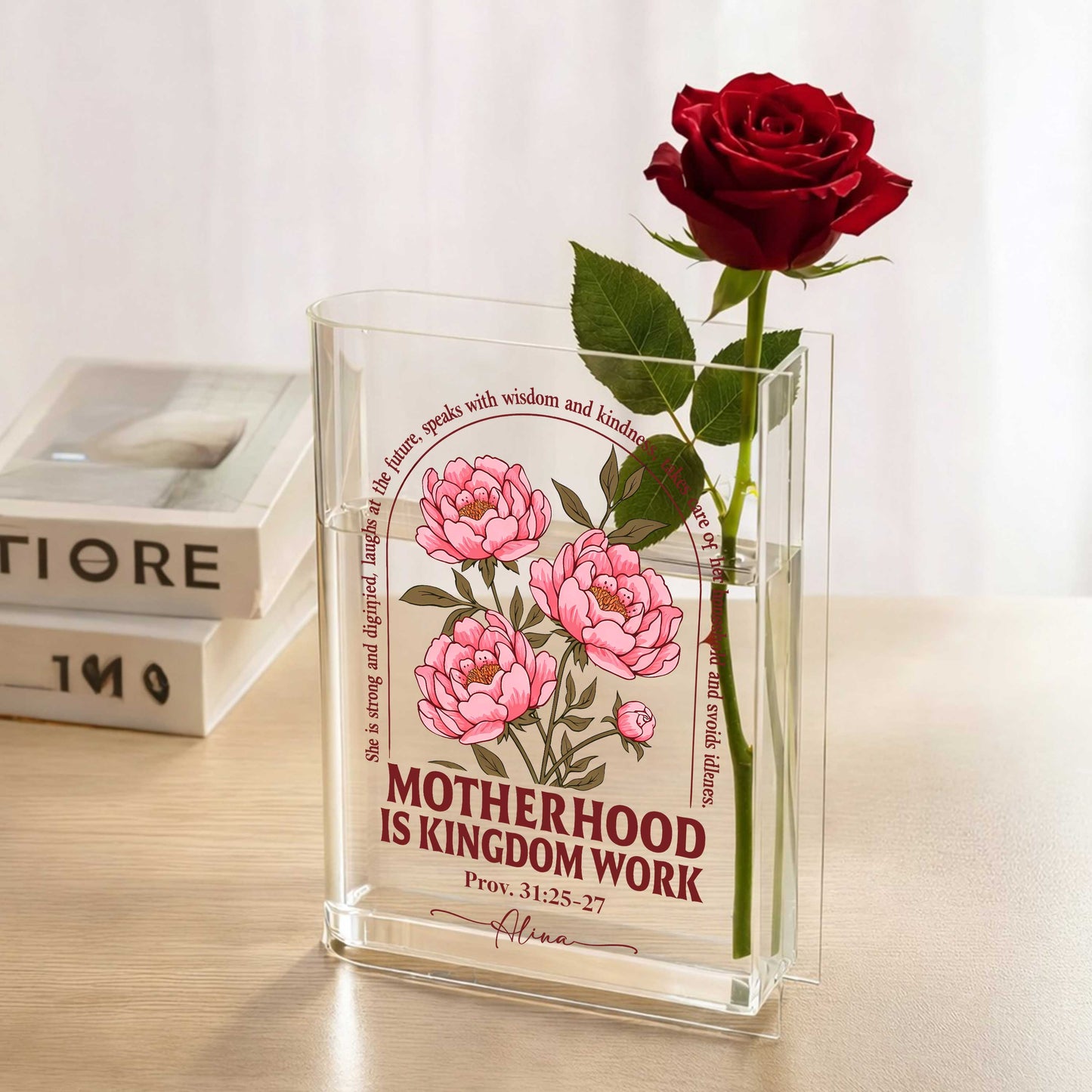 Motherhood Kingdom Work Vase, Acrylic Book Vase