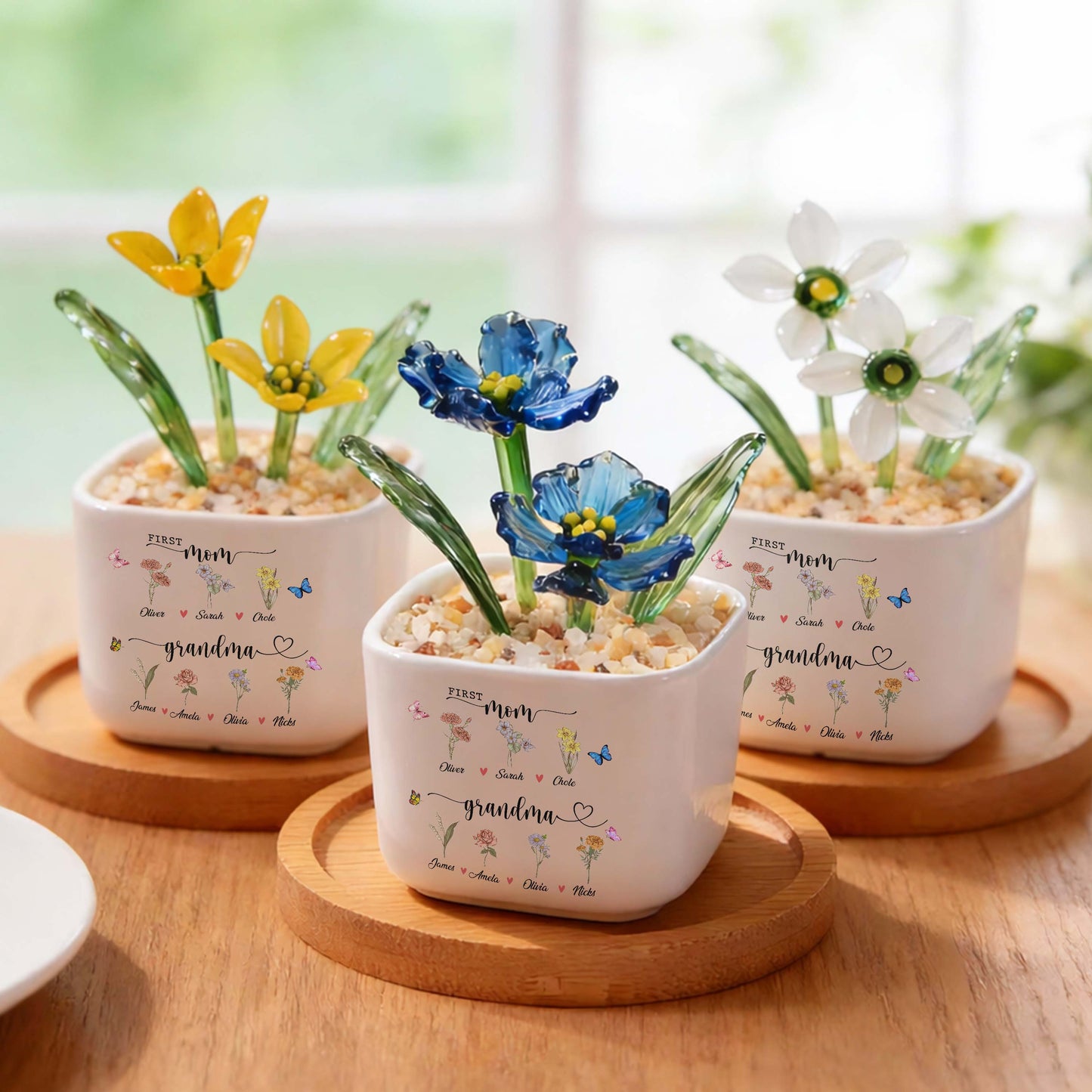 First Mom, Grandma, Birth Month Glass Flower Pot, Mother's Day Gift